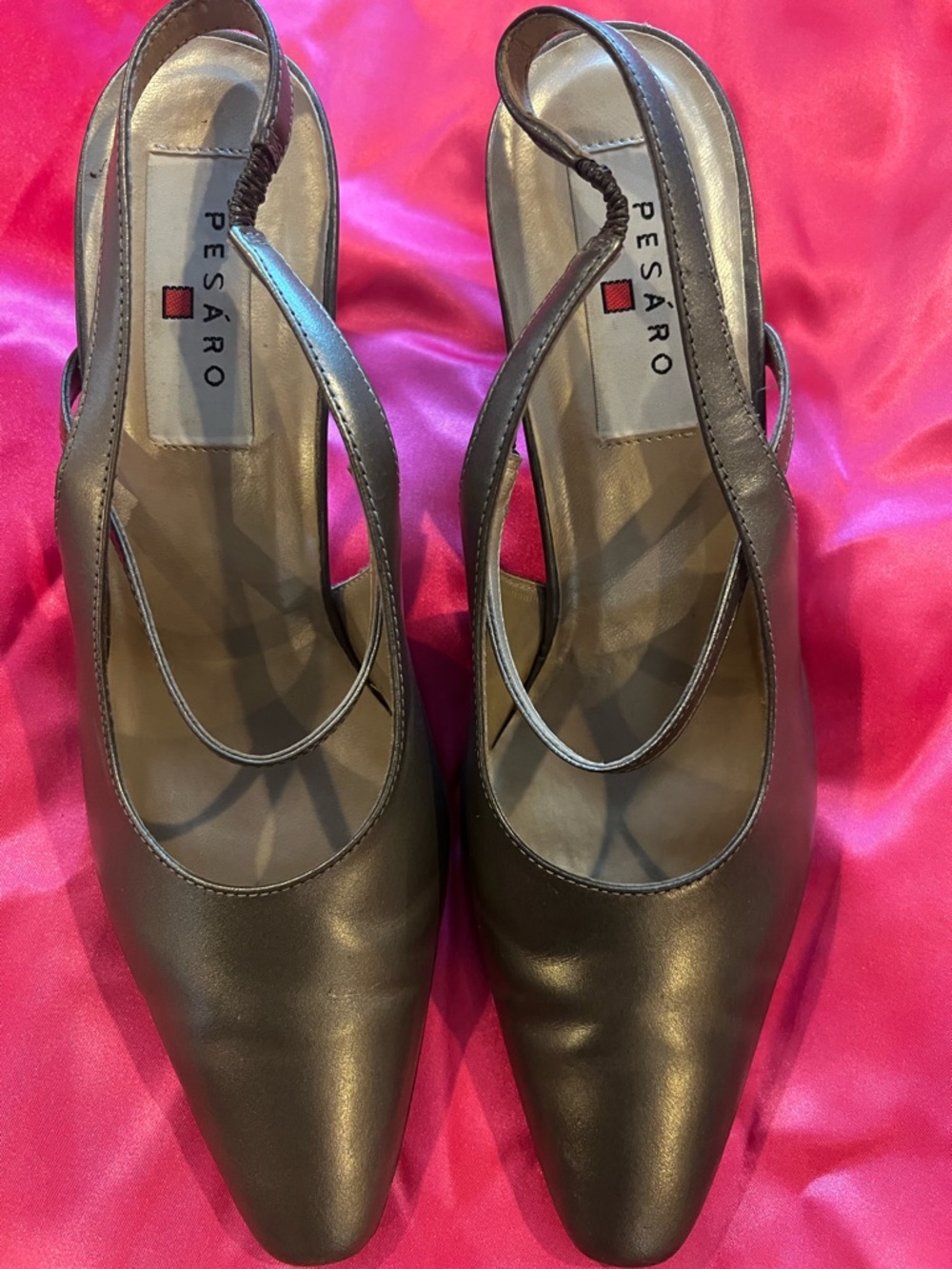 Pesaro Metallic Bronze Pointed-Toe Slingback Heels